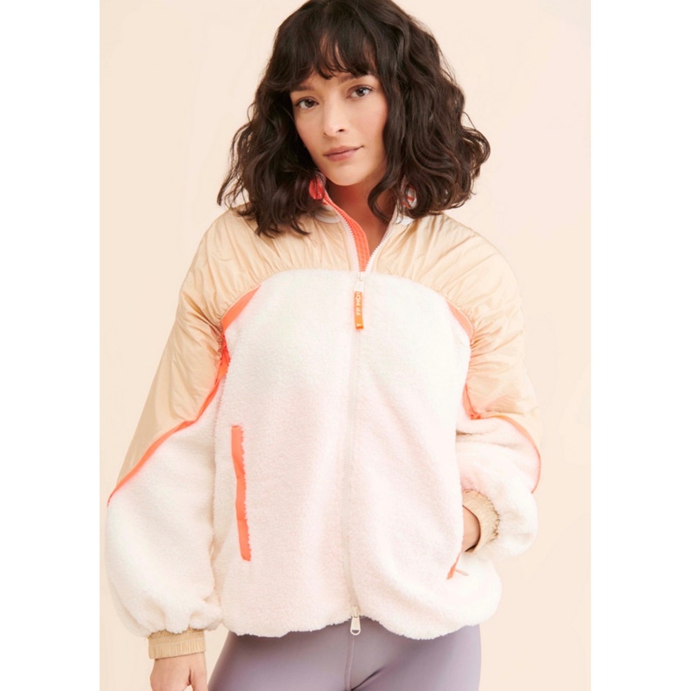 FP Movement Hit The Slopes Jacket Women M Cream Tan Good Mixed Media Fleece